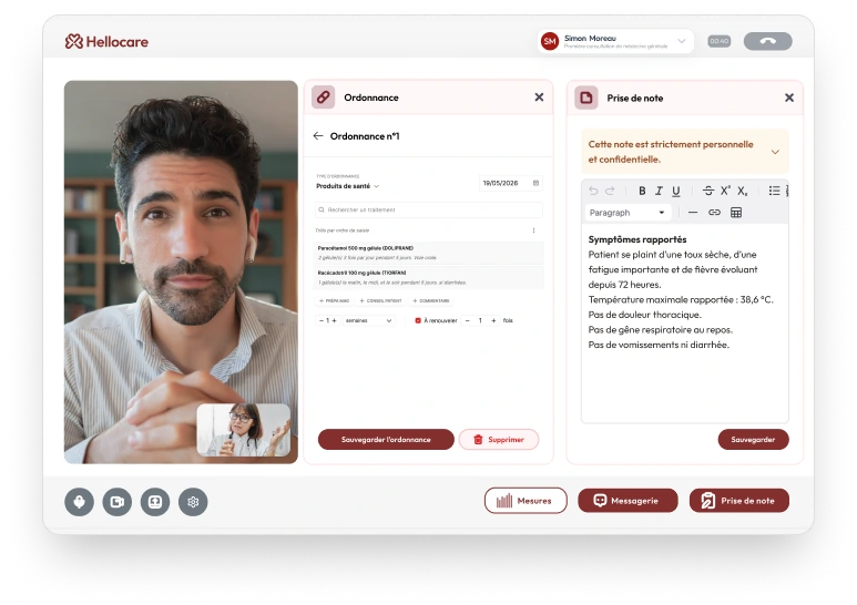 Interface de téléconsultation Hellocare